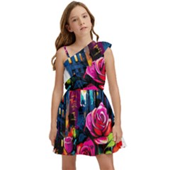 City Rose 2-gigapixel-art-scale-4 00x Kids  One Shoulder Party Dress by BrightWear