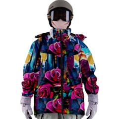 City Rose 2-gigapixel-art-scale-4 00x Women s Zip Ski And Snowboard Waterproof Breathable Jacket by BrightWear