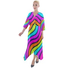 Swirl Twirl Design Pattern Waves Quarter Sleeve Wrap Front Maxi Dress by Loisa77