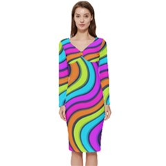 Swirl Twirl Design Pattern Waves Long Sleeve V-neck Bodycon Dress  by Loisa77