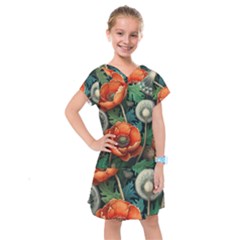 Flower Poppies Kids  Drop Waist Dress by Loisa77