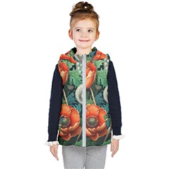 Flower Poppies Kids  Hooded Puffer Vest