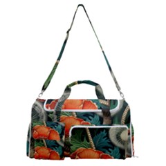 Flower Poppies Sports Gym Duffle Bag With Shoe Compartment by Loisa77