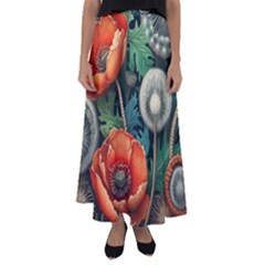 Flower Poppies Flared Maxi Skirt by Loisa77