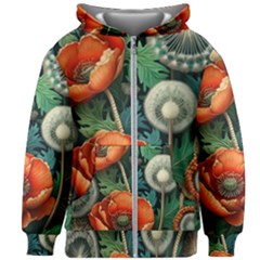 Flower Poppies Kids  Zipper Hoodie Without Drawstring