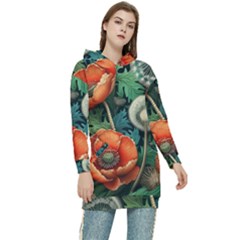 Flower Poppies Women s Long Oversized Pullover Hoodie