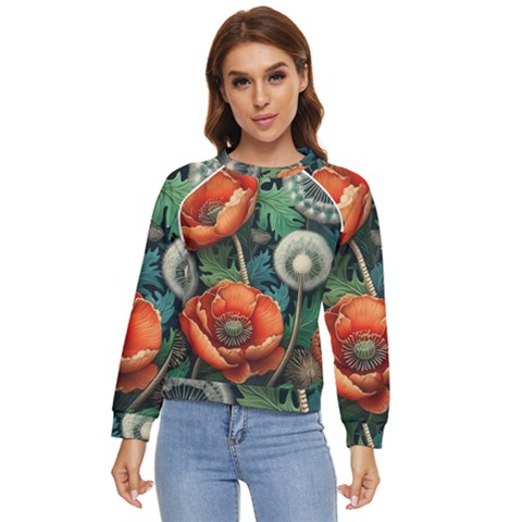 Flower Poppies Women s Long Sleeve Raglan T-shirt by Loisa77