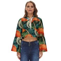 Flower Poppies Boho Long Bell Sleeve Top