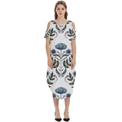 Flower Seamless Pattern Victorian Cold Shoulder Loose Fit Dress With Pockets