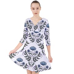 Flower Seamless Pattern Victorian Quarter Sleeve Front Wrap Dress