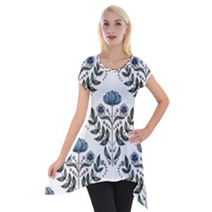 Flower Seamless Pattern Victorian Short Sleeve Side Drop Tunic