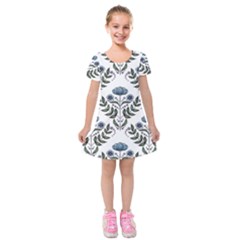 Flower Seamless Pattern Victorian Kids  Short Sleeve Velvet Dress