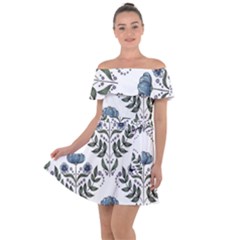 Flower Seamless Pattern Victorian Off Shoulder Velour Dress