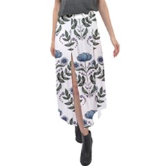 Flower Seamless Pattern Victorian Velour Split Maxi Skirt