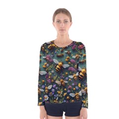 Bees Colony Flowers Women s Long Sleeve T-shirt