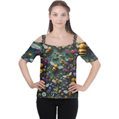 Bees Colony Flowers Cutout Shoulder T-shirt