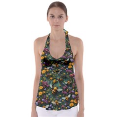 Bees Colony Flowers Tie Back Tankini Top