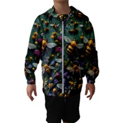 Bees Colony Flowers Kids  Hooded Windbreaker