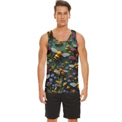 Bees Colony Flowers Men s Wide Collar Tank Top