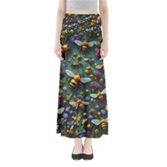 Bees Colony Flowers Full Length Maxi Skirt