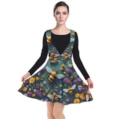 Bees Colony Flowers Plunge Pinafore Dress