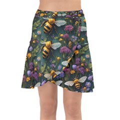 Bees Colony Flowers Wrap Front Skirt