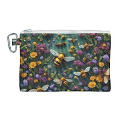 Bees Colony Flowers Canvas Cosmetic Bag (large) by Loisa77