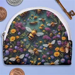 Bees Colony Flowers Horseshoe Style Canvas Pouch by Loisa77