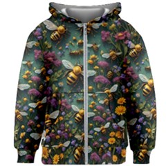 Bees Colony Flowers Kids  Zipper Hoodie Without Drawstring