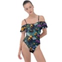 Bees Colony Flowers Frill Detail One Piece Swimsuit View1