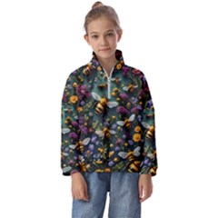 Bees Colony Flowers Kids  Half Zip Hoodie