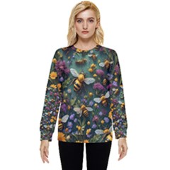 Bees Colony Flowers Hidden Pocket Sweatshirt