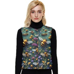 Bees Colony Flowers Women s Button Up Puffer Vest