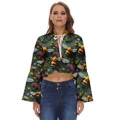 Bees Colony Flowers Boho Long Bell Sleeve Top