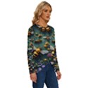 Bees Colony Flowers Long Sleeve Crew Neck Pullover Top View3