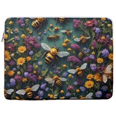 Bees Colony Flowers 17  Vertical Laptop Sleeve Case With Pocket