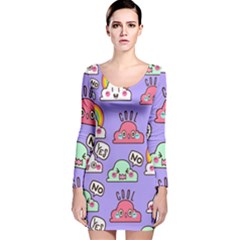 Cloud Seamless Pattern Long Sleeve Velvet Bodycon Dress