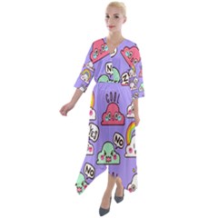 Cloud Seamless Pattern Quarter Sleeve Wrap Front Maxi Dress by Apen