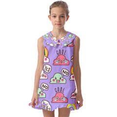 Cloud Seamless Pattern Kids  Pilgrim Collar Ruffle Hem Dress by Apen