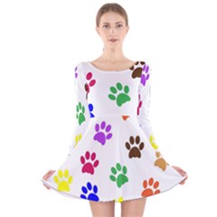 Pawprints Paw Prints Paw Animal Long Sleeve Velvet Skater Dress