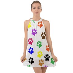 Pawprints Paw Prints Paw Animal Halter Tie Back Chiffon Dress by Apen