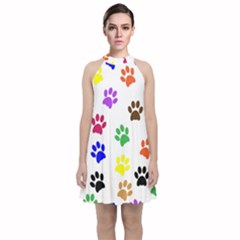 Pawprints Paw Prints Paw Animal Velvet Halter Neckline Dress 