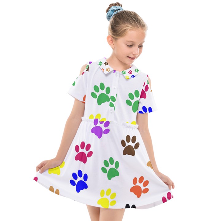 Pawprints Paw Prints Paw Animal Kids  Short Sleeve Shirt Dress