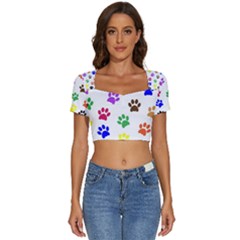 Pawprints Paw Prints Paw Animal Short Sleeve Square Neckline Crop Top  by Apen