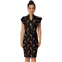 Abstract Art Pattern Warm Colors Vintage Frill Sleeve V-neck Bodycon Dress by Ndabl3x