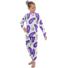 Eggplant Pattern 3 Kids  Long Sleeve Set 