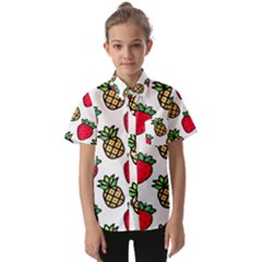 Strawberries Pineapples Fruits Kids  Short Sleeve Shirt by Loisa77