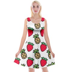 Strawberries Pineapples Fruits Reversible Velvet Sleeveless Dress