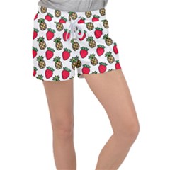 Strawberries Pineapples Fruits Women s Velour Lounge Shorts by Loisa77