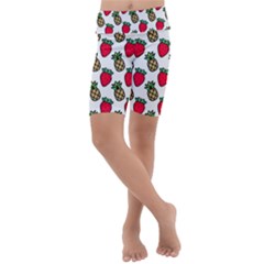 Strawberries Pineapples Fruits Kids  Lightweight Velour Cropped Yoga Leggings by Loisa77